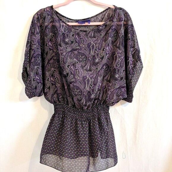 Max Azria Chiffon Dolman Sleeve Top L - Picture 2 of 5